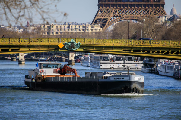 Paris, the Pont Mirabeau and barge on the Seine river