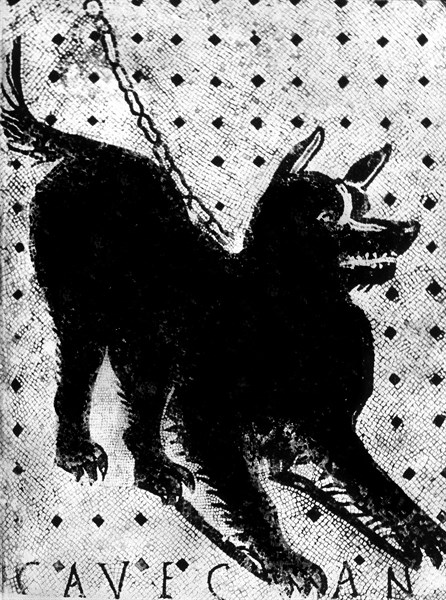 Mosaic of the ruins of Pompeï Attention to the dog -