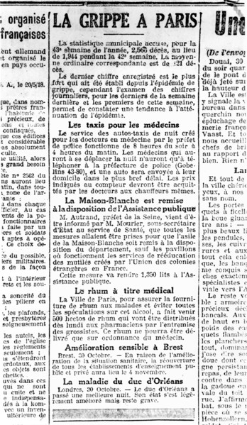 1918. Epidemic of Spanish influenza in Paris