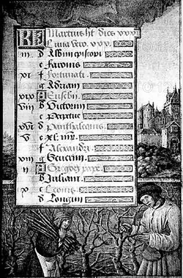 Calendrier. Le mois de mars.