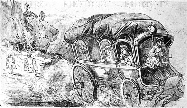 1860. Traversée des monts d'Auvergne en dilligence.