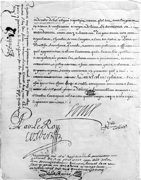 Fontainebleau: Révocation de l'Edit de Nantes, 1685