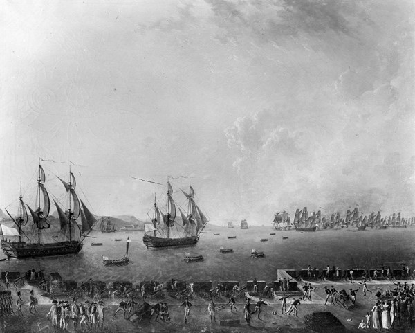 Combat naval entre Français et Anglais.