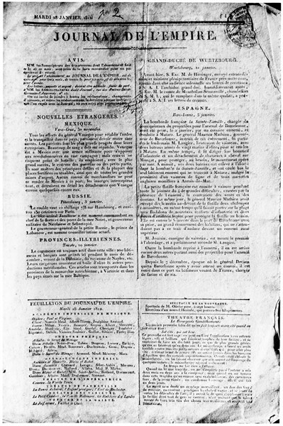 First Empire.  Tuesday January 28, 1812.  The One of the Newspaper of the Empire.