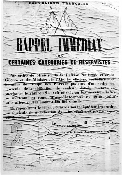 Post:  " immediate Recall reservists ".  September 24, 1939
