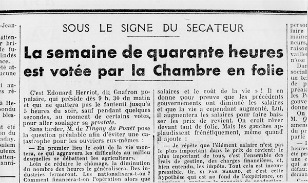 1937. L'Action Française : " La semaine de quarante heures ".