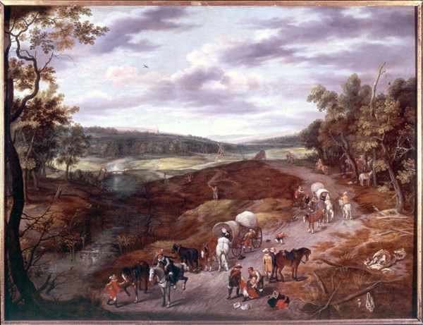 Attack of highwaymen. French School, 17thC.