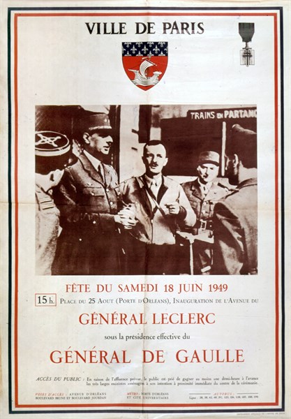Affiche pour l'inauguration de l'avenue du général Leclerc, 1949