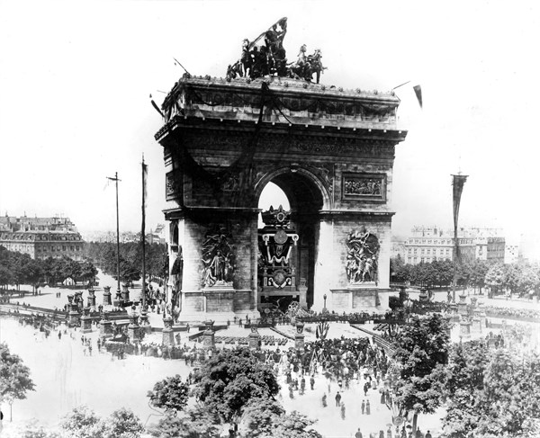 The Arc de Triomphe in Paris Funeral of Victor Hugo, 1st June 1885