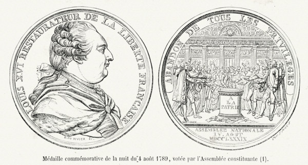 Médaille commémorative de la nuit du 4 août 1789, votée par l'Assemblée constituante.