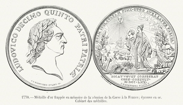 Médaille d'or frappée en mémoire de la réunion de la Corse à la France.