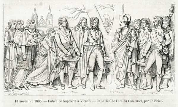 Napoleon's arrival in Vienna. Bas-relief taken from the Arc de Triomphe du Carrousel, by de Seine.