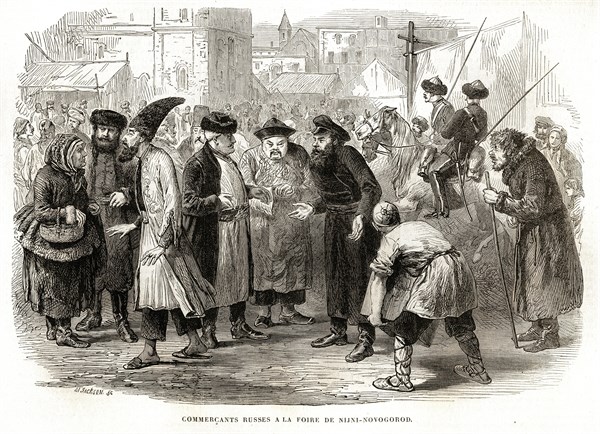 Russian shopkeepers at a fair in Nijni-Novogorod (1864).