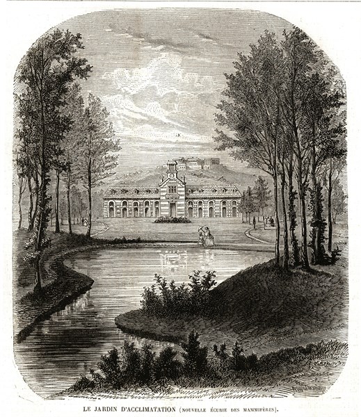 1864. Le jardin d'Acclimatation. Nouvelles écuries.