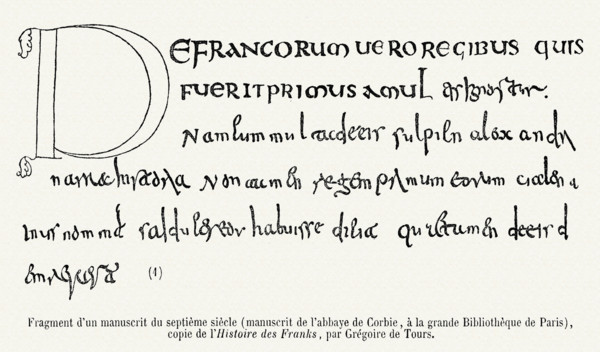 Fragment of a manuscript from the 7th Century (from Corbie abbey).
