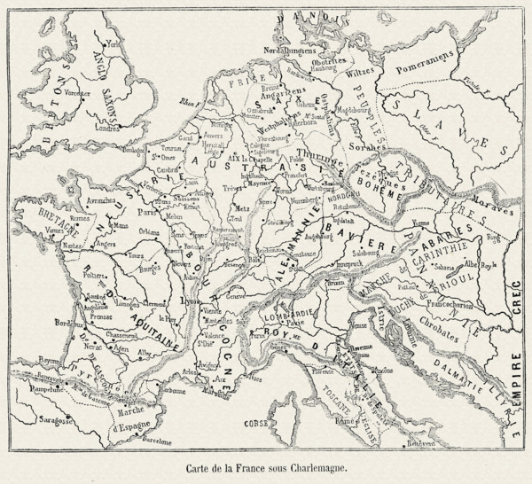 Map of France under occupation of Charlemagne.