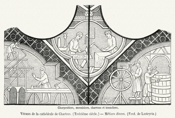 Stained glass windows in Chartres Cathedral.