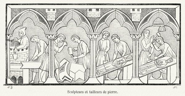 Sculptures and stone cutters.
