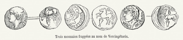 Trois monnaies frappées au nom de Vercingétorix.
