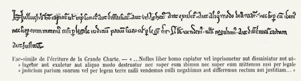Fac-similé de l'écriture de la Grande Charte.