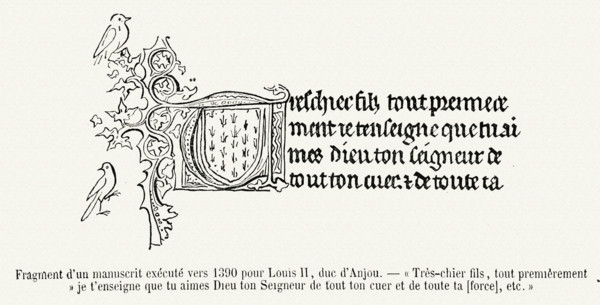 Fragment d'un manuscrit exécuté vers 1390 pour Louis II.