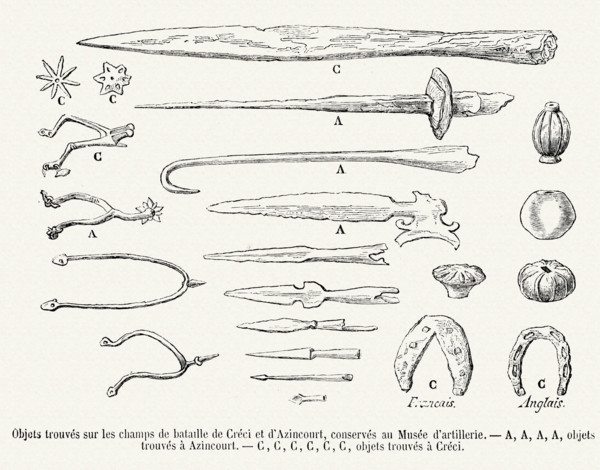 Objets trouvés sur les chaps de bataille de Crécy et d'Azincourt.