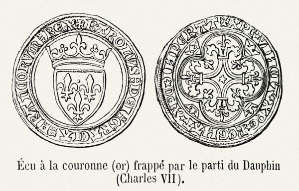 Ecu à la couronne (or) frappé par le parti du Dauphin (Charles VII).