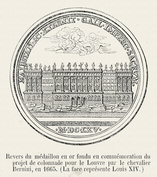 Revers du médaillon en or fondu en commémoration du projet de colonnade pour le Louvre.