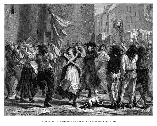 The head of princess of Lamballe walks in Paris