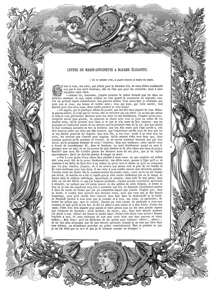 Lettre de Marie-Antoinette à Madame Elisabeth.