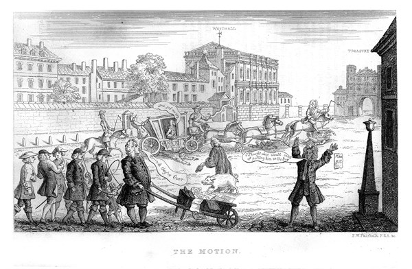 The motion. Elections. La motion. Caricature anglaise.