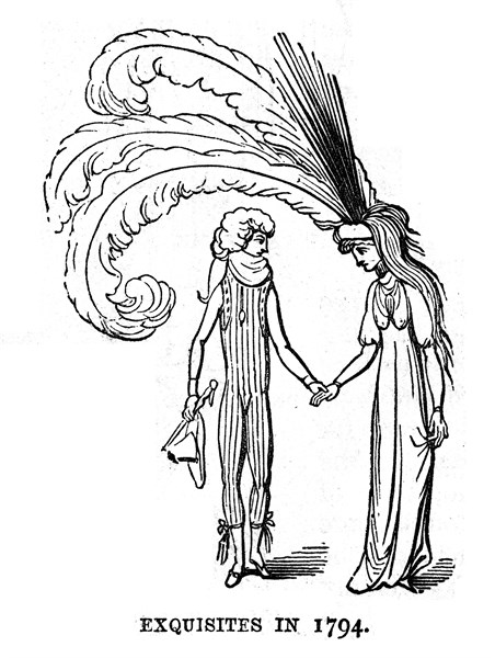 Exquisites in 1794. Les Incroyables. Caricature anglaise.