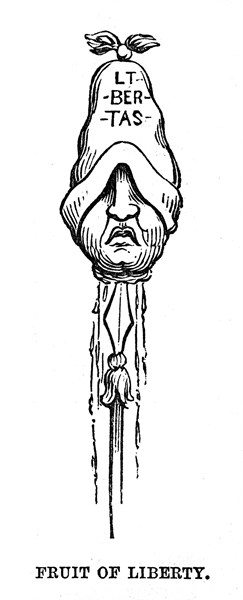 Fruit of Liberty. Les fruits de la liberté. La tête de Louis XVI décapité. Caricature anglaise.