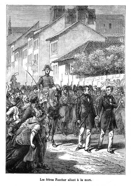 Les frères Faucher sur le chemin de leur exécution. Les frères Faucher (aussi appelé les jumeaux de