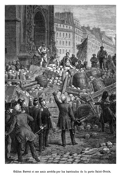 Odilon Barrot et ses amis arrêtés par les barricades de la porte Saint-Denis.