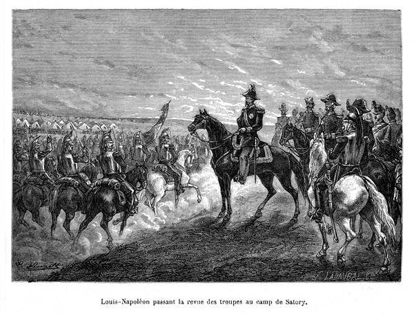 Louis-Napoléon passant en revue des troupes au camp de Satory. Charles Louis Napoléon Bonaparte,