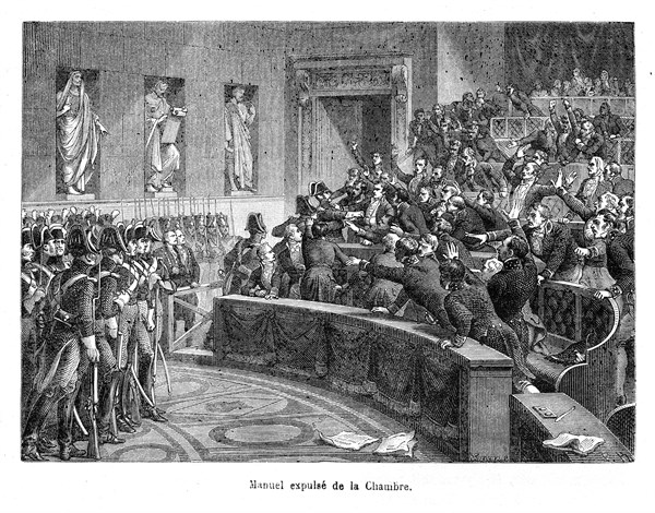 Manuel expulsé de la Chambre. Jacques-Antoine Manuel (1775-1827) est un avocat et homme politique