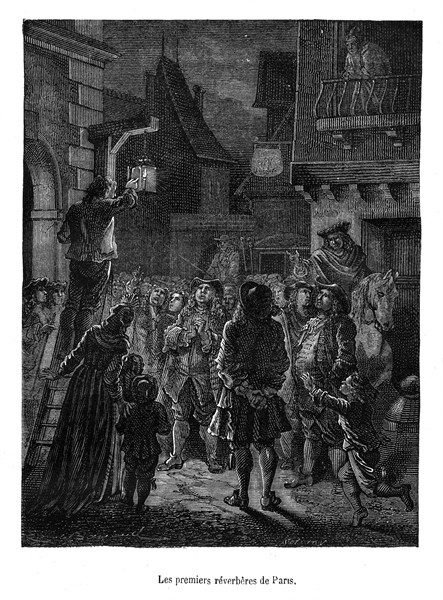 Les premiers réverbères - lanternes publiques - de Paris.