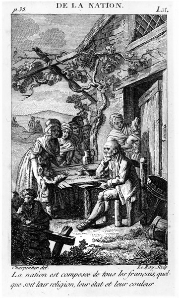Révolution Française. 1791. Tous les Français sont citoyens. Les paysans. Gravure de Leroy d'après