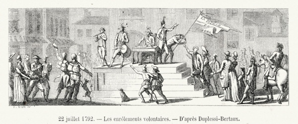 Révolution. 22 juillet 1792. Les enrôlements volontaires. Gravure 19e.