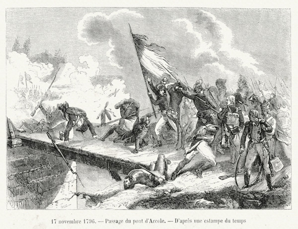 17 novembre 1796. Passage du pont d'Arcole.  Gravure 19e.