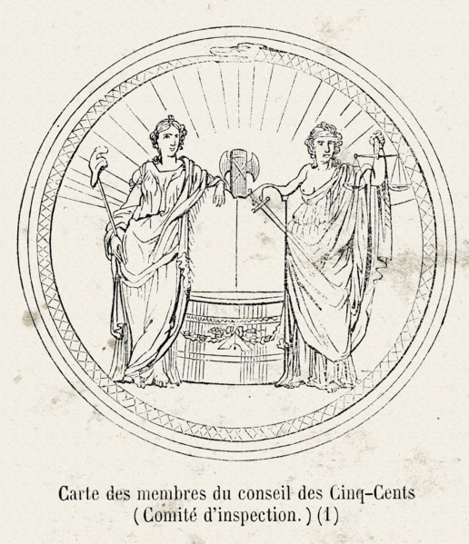 Révolution. Carte des membres du conseil des Cinq-Cents (Comité d'inspection). Gravure 19e.