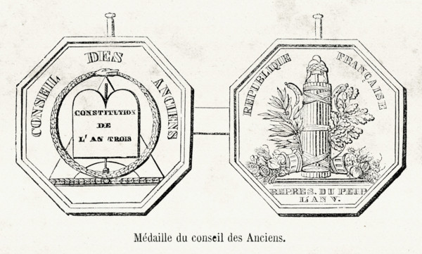 Révolution. Médaille du conseil des Anciens. Gravure 19e.