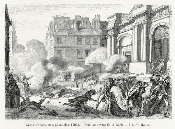 Révolution. 13 vendémiaire an 4 (5 octobre 1795). Combat devant Saint-Roch. Gravure 19e.