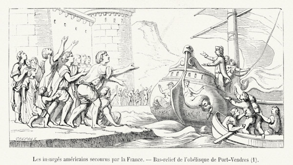 Indépendance des Etats-unis. Les insurgés américains secourus par la France. Bas-relief de