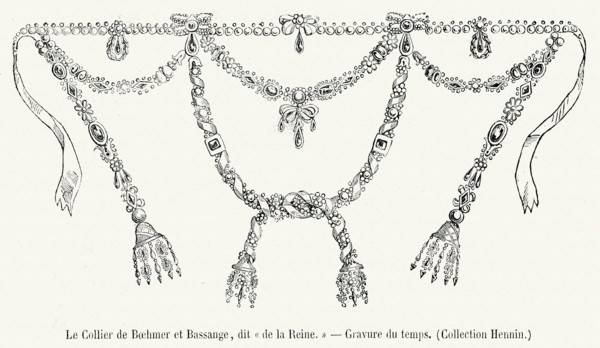 Révolution. Le Collier de Boehmer et Bassange, dit "de la Reine". Gravure 19e.