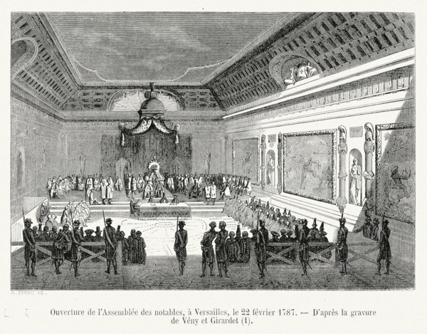 Révolution. Ouverture de l'Assemblée des notables, à Versailles, le 22 février 1787. Gravure 19e.