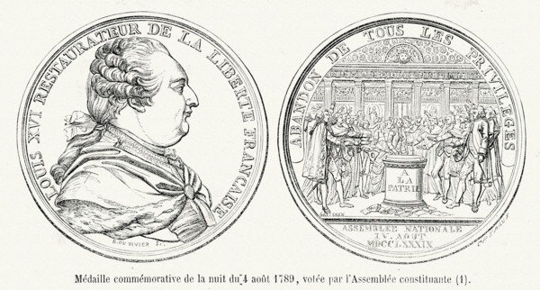 Révolution. Médaille commémorative de la nuit du 4 ao^put 1789, votée par l'Assemblée constituante.