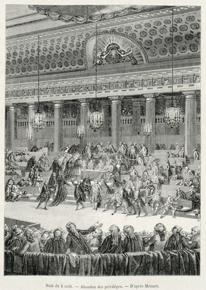 Révolution. Nuit du 4 août 1789. Abandon des privilèges. Le 3 août 1789 le duc d'Aiguillon lança