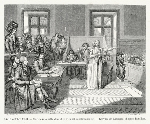 Révolution. 14-16 octobre 1793. Marie-Antoinette devant le tribunal révolutionnaire. Gravure 19e.
